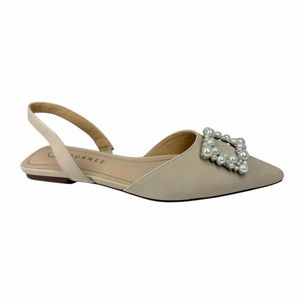 Journee Collection Women's Hannae Embellished Slingback Flats Beige Size 7.5M